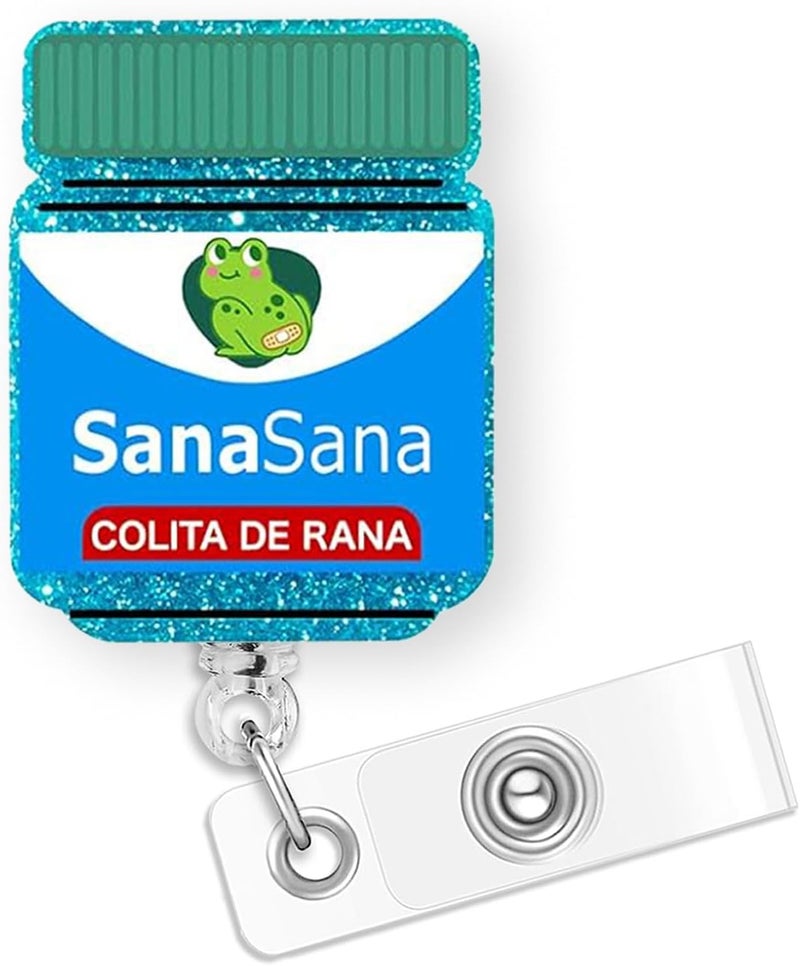 Bydevia Sana Sana Colita De Rana Badge Holder Retractable, Funny Sana Sana Badge Reel for Nurse Nursing RN MA LPN CNA Doctor & Medical Worker, Glitter Badge Holder with Alligator Clip & 24” Durable Nylon Cord - Image 1
